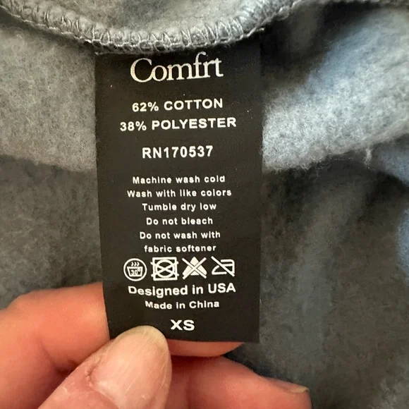 Comfrt Unisex Blue Zip-Up Hoodie Size Extra Small - Picture 4 of 4